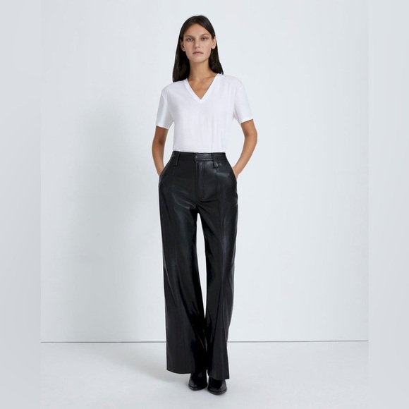 7 For All Mankind Wide Leg Trousers Faux Leather Black Pants Size Medium - Picture 1 of 8